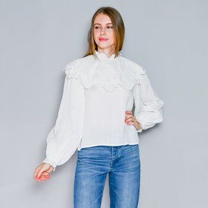 408. ROHE White Eyelet Embroidered Blouse Small